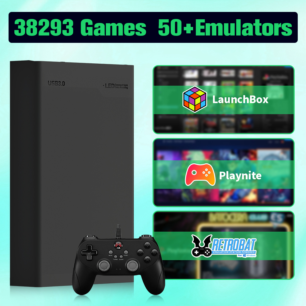 Retro Gaming Hard Drive - ハイパーベース MIX 500 グラムレトロゲームハードドライブディスクゲームコンソール PS3/PS2/SWITCH/XBOX/PS1/N64/DC/WII/WIIU 38293