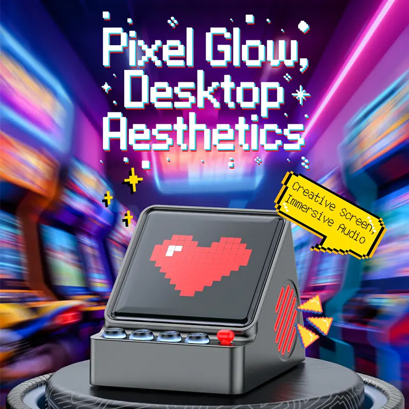 Retro Gaming Corps - プログラム可能なLEDピクセルアートディスプレイオーディオボックス、レトロカスタムDIYスクリーンポータブルスピーカー、PCルーム装飾用デュアルドライバーバスサウンドデバイス、クリエイティブな趣味の愛好家向けゲーミングデスクアクセサリーメディアプレーヤー