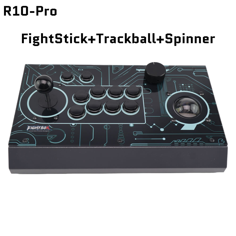 Retro Gaming Usb - FightBox R10-PRO アーケードファイトスティック トラックボール＆スピナー付き レトロゲームコントローラー PC/PS3/SWITCH対応