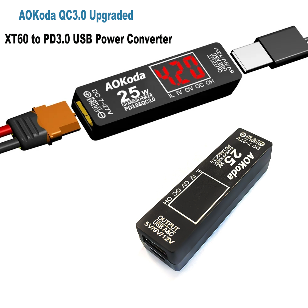Controller Adapter Usb - AOKoda パワーコンバーターアダプター PD3.0 QC3.0 XT60 クイックチャージャー