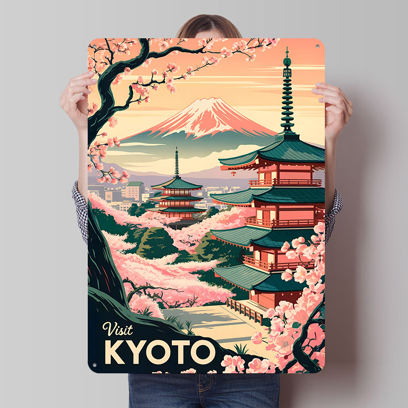 Retro Gaming Kyoto - 京都を訪問：日本の風景メタルポスター、カスタマイズされたウォールアート、レトロヴィンテージブリキ看板、ゲーム装飾、部屋、家に最適