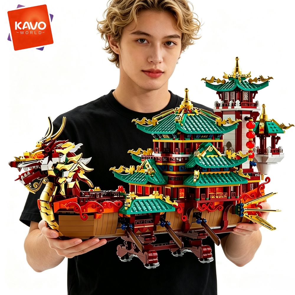 Retro Gaming Lego - KAVOWORLD 2453ピース ドラゴンボート 組み立てブロック フェスティバル 中国古代の宮殿船