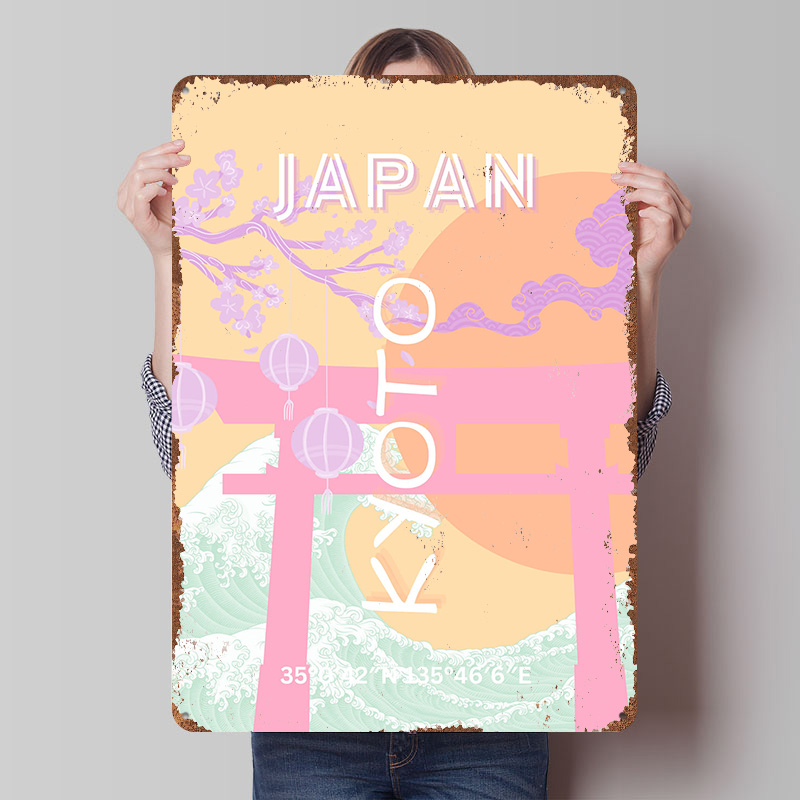 Retro Gaming Kyoto - 京都日本旅行アートメタルポスターカスタムウォールアートレトロヴィンテージブリキ看板男性用洞窟寝室装飾ゲームハウス用