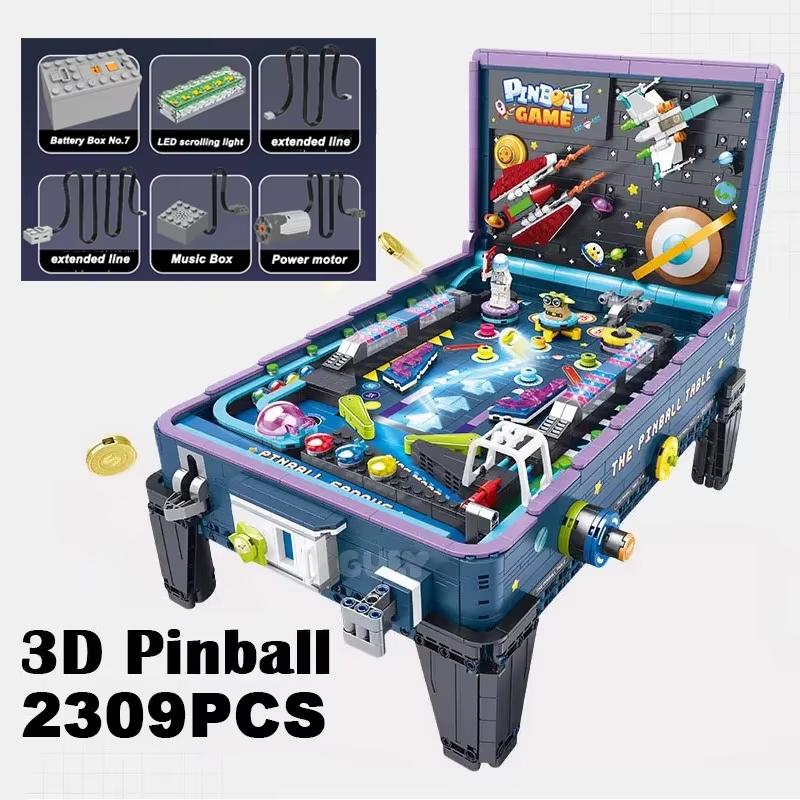 Retro Gaming Lego - GULY60526 クリエイティブ3Dレトロ宇宙ピンボールゲームテーブル 2309ピース 組み立て式ブロック ライト 音楽
