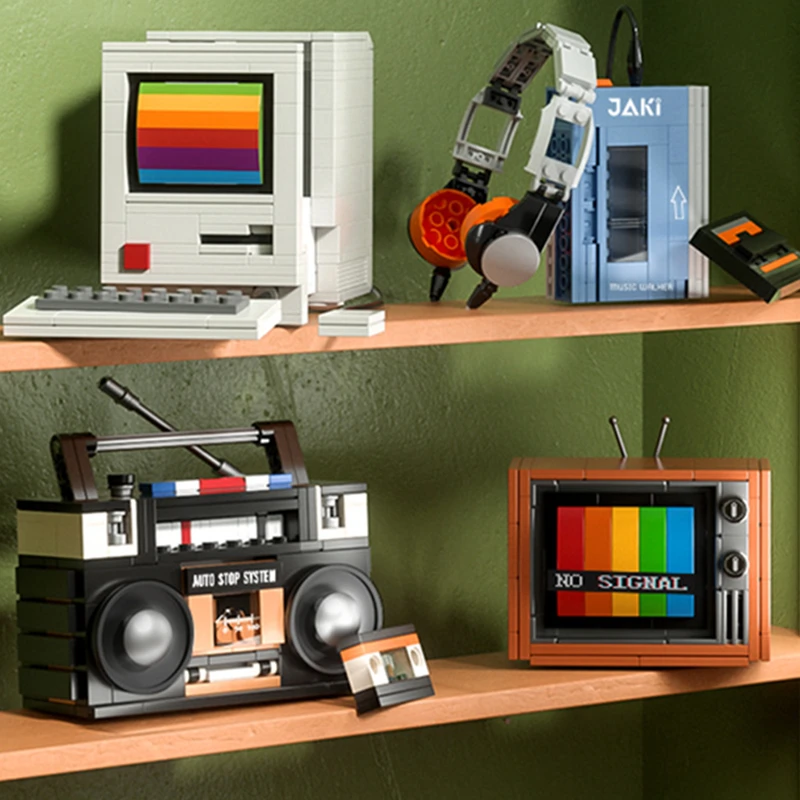 Retro Gaming Lego - DIY レトロ家電家具テレビコンピュータテープウォークマンプレイゲームコンソールラジオビルディングブロックモデルレンガセットおもちゃ