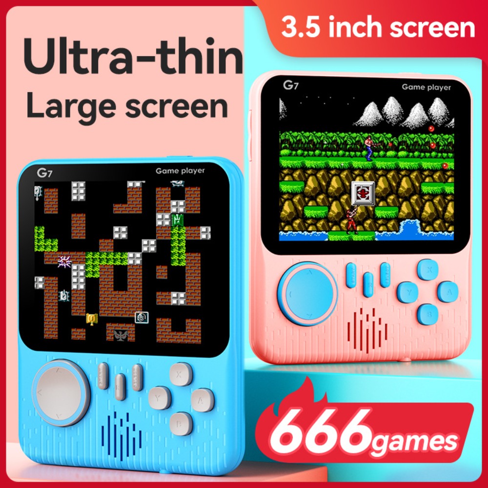 Retro Gaming Usb - G7 レトロハンドヘルドゲームコンソール、3.5インチLCD、内蔵666ゲーム、ポータブルゲームコンソール、USB充電ケーブル、AV出力ケーブル