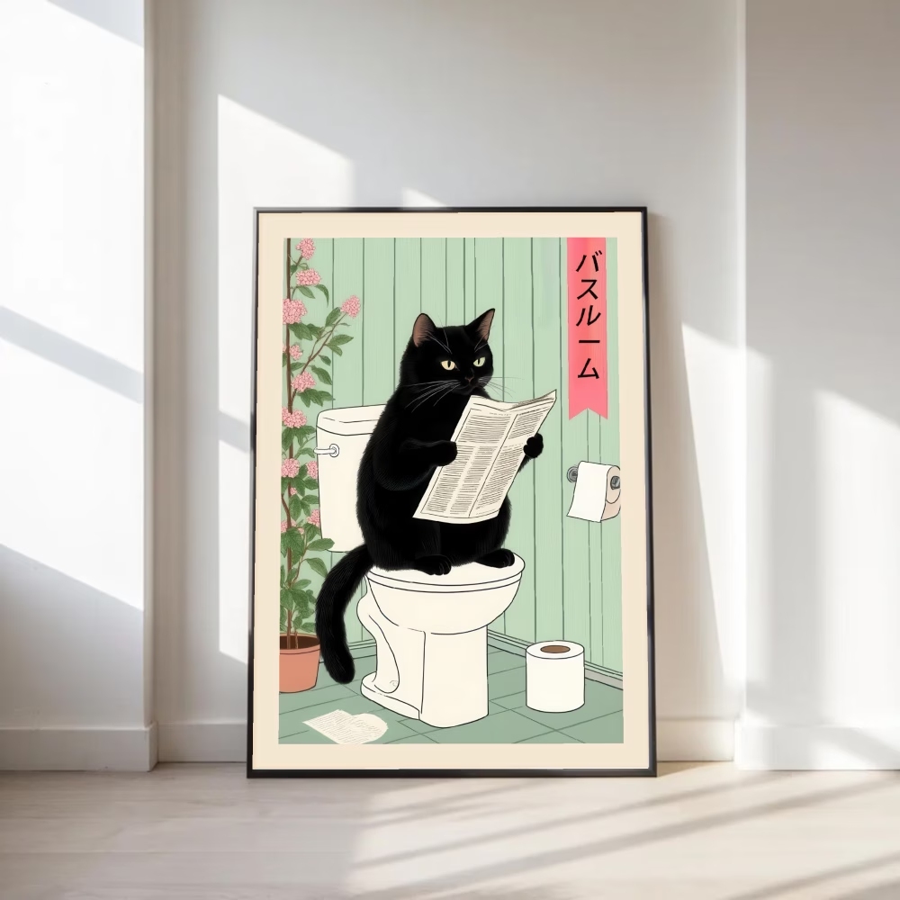 モダン、レトロな興味深いトイレ猫ウォールアートプリントキャン - Retro Gaming Pictures のレビューと価格