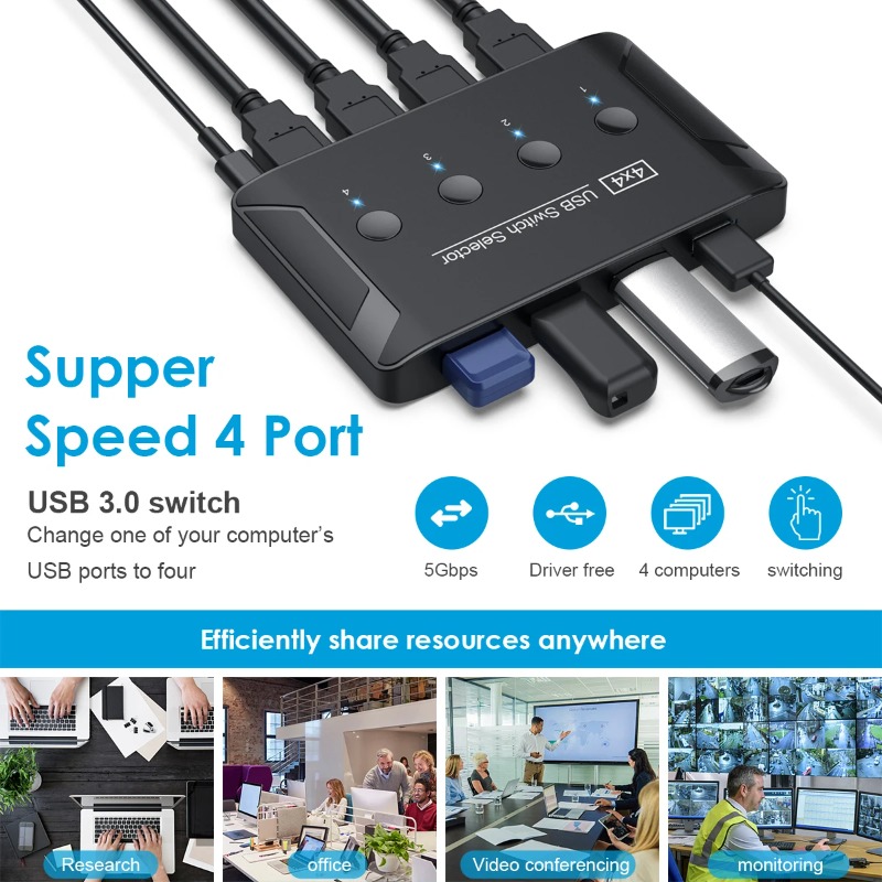 4入力4出力KVM USB3.0スイッチ共有コントローラーハ - Controller Adapter Usb のレビューと価格