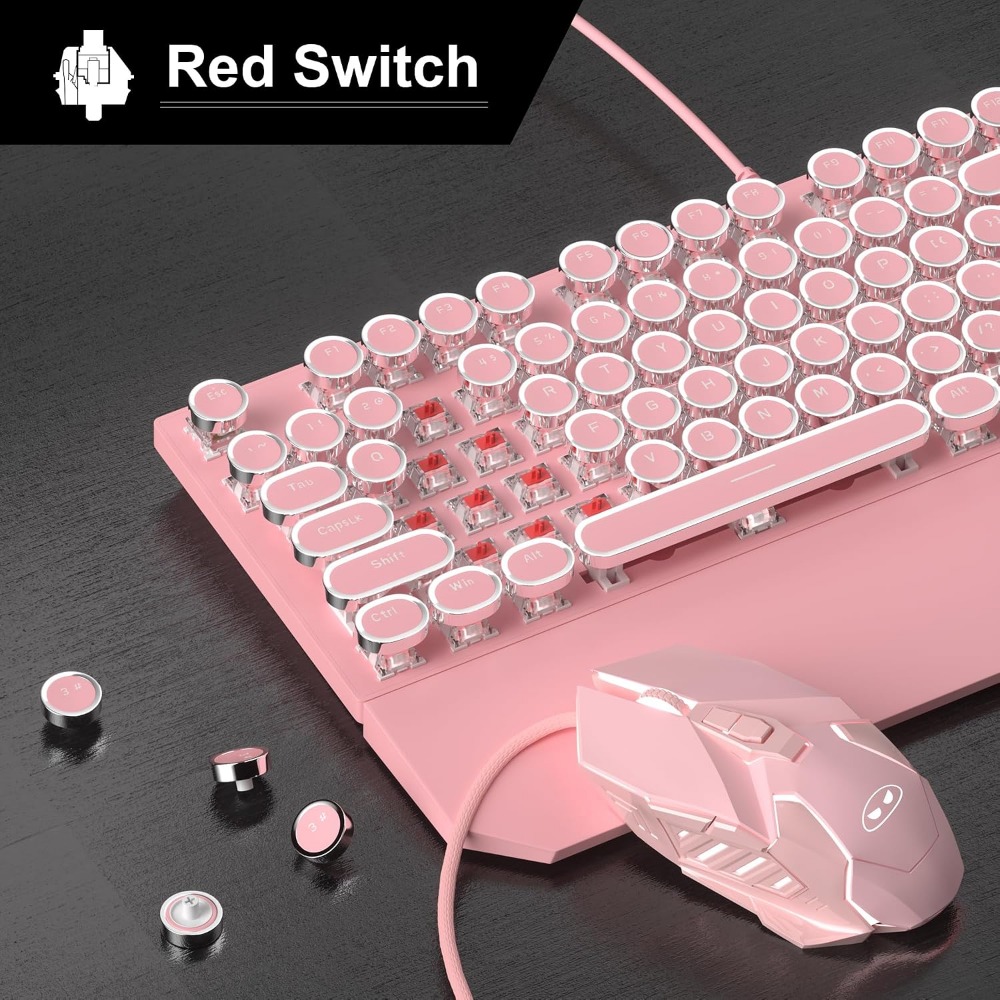 レトロスタイル有線メカニカルキーボード＆マウスセット、ライト - Retro Gaming Uk のレビューと価格